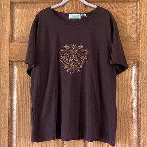 5/$15 Extra Shenanigans Brown SS Shirt with Embroidery 3X